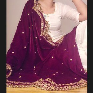 RED VELVET SHAWL WITH EMBROIDERY UNIQUE